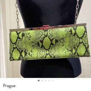 Vintage 90s Prague Leather Green Python Shoulder Bag Silver chain strap mobwife